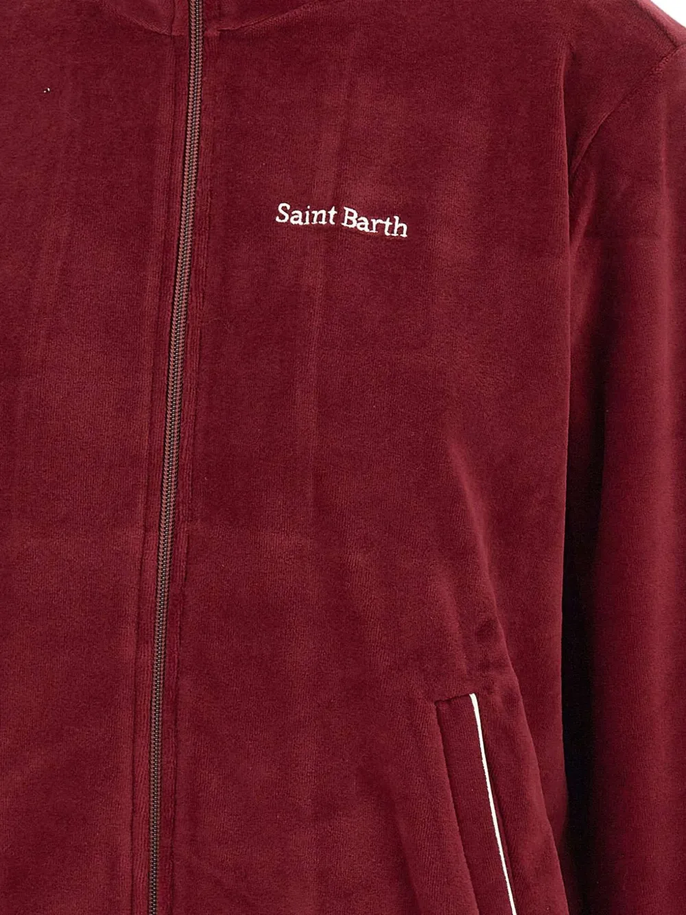 Mc2 Saint Barth Miriam Chenille Logo-embroidered Zip-up Sweater In Red