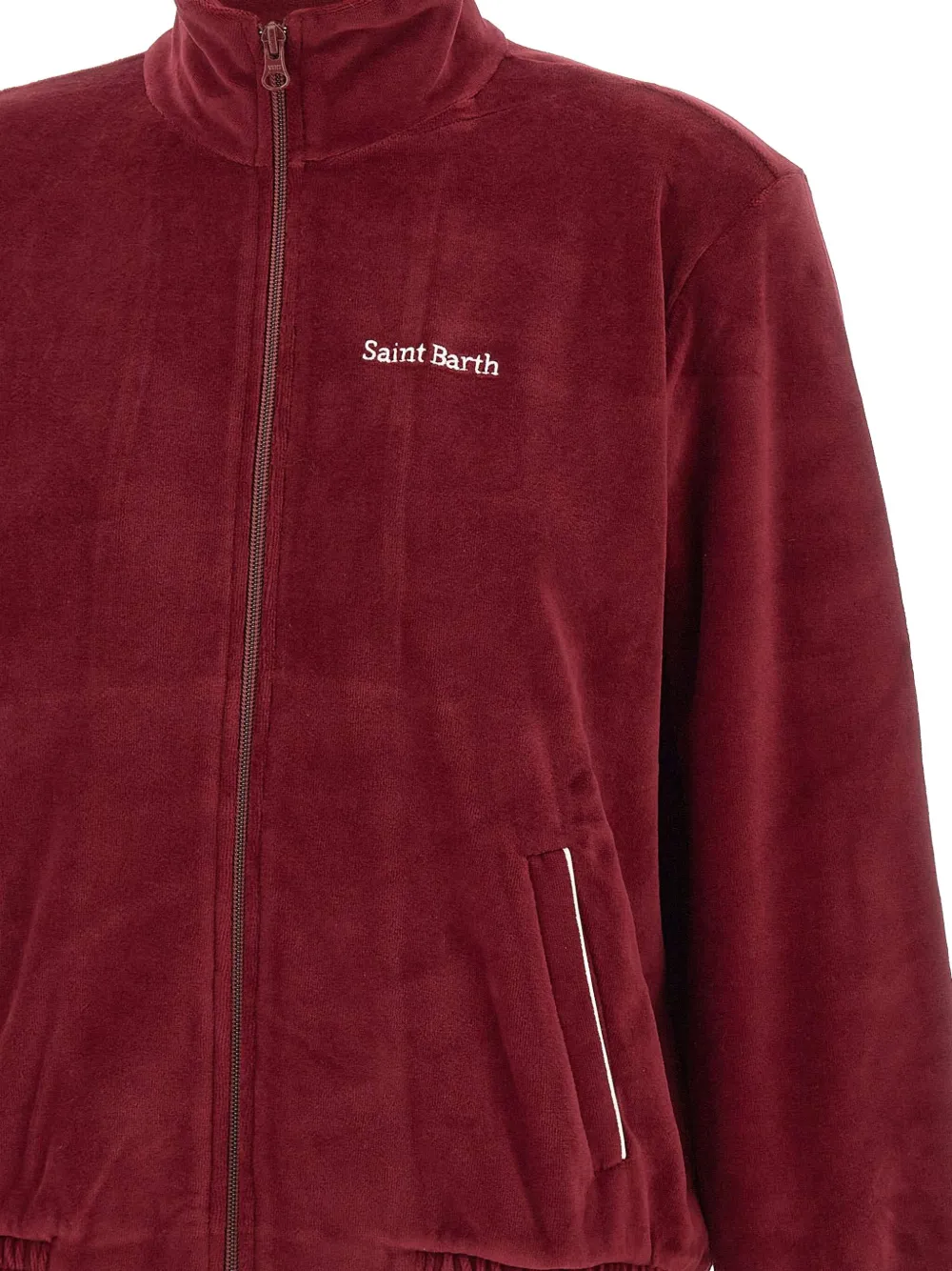 Mc2 Saint Barth Miriam Chenille Logo-embroidered Zip-up Sweater In Red