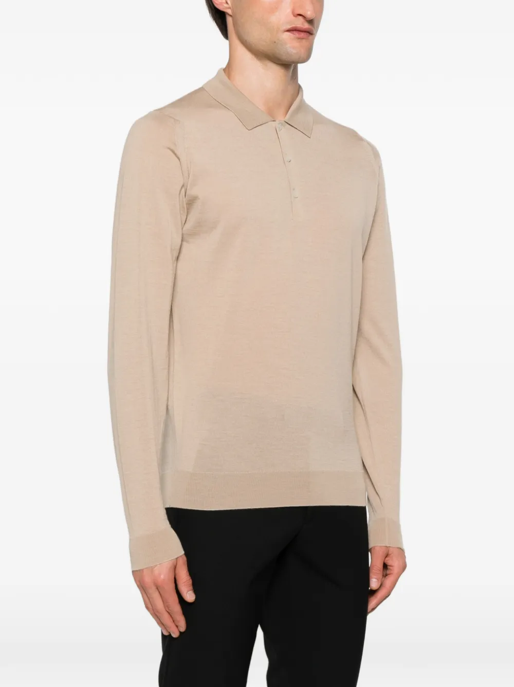 John Smedley Belper poloshirt met lange mouwen Beige