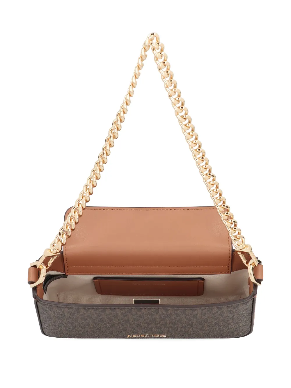 Michael Michael Kors Printed Canvas Shoulder Pouch With Chain Handle In Brown