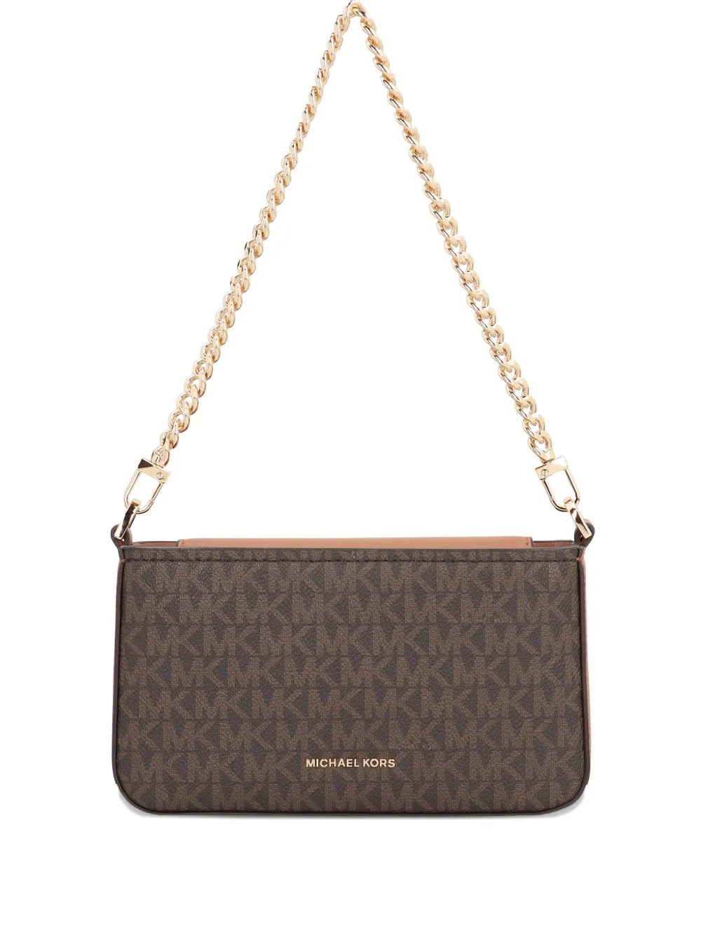Michael Michael Kors Printed Canvas Shoulder Pouch With Chain Handle In Brown