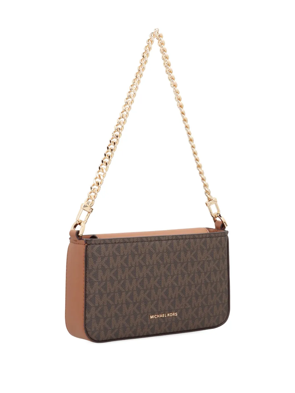 Michael Michael Kors Printed Canvas Shoulder Pouch With Chain Handle In Brown