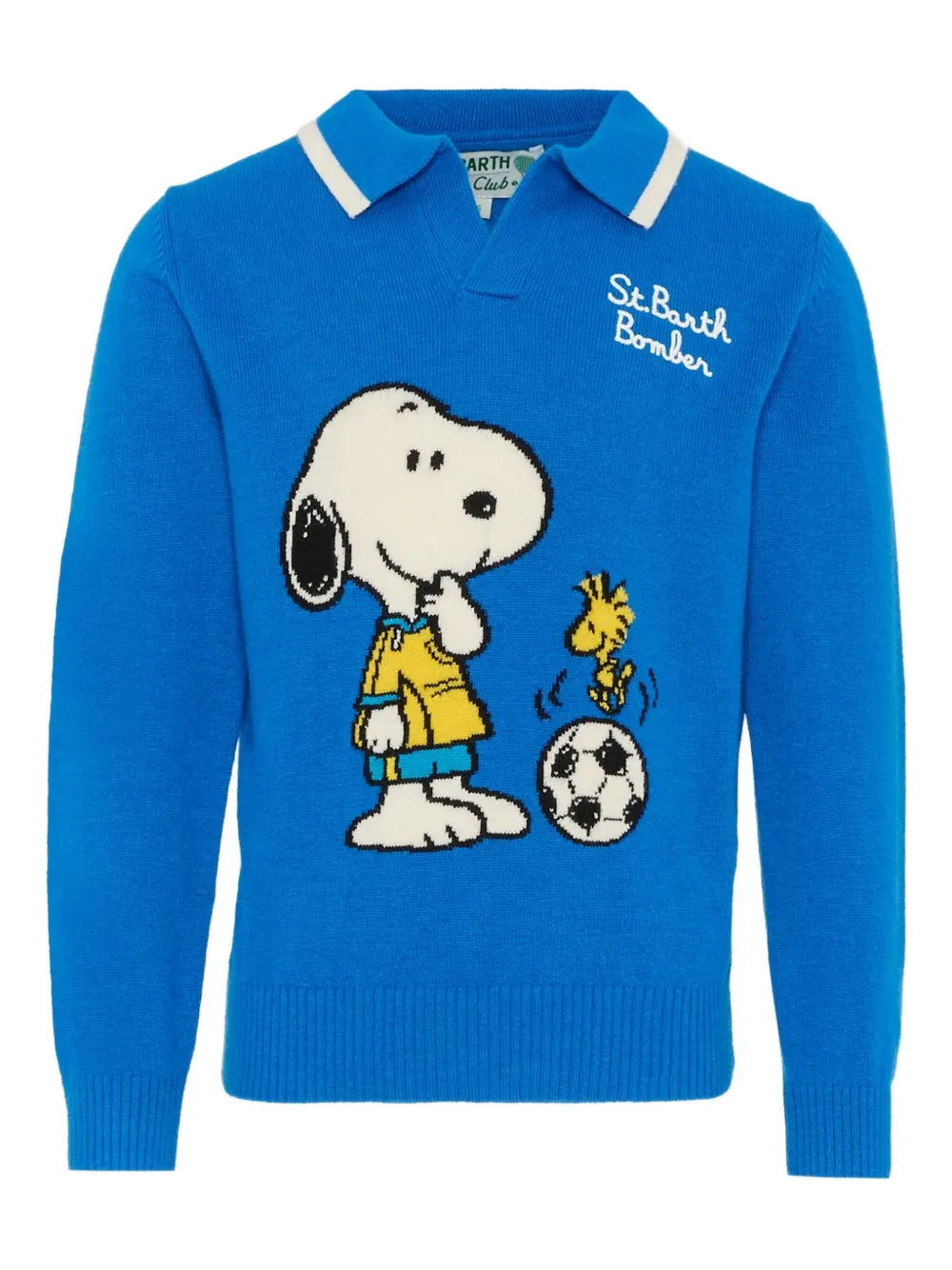 Mc2 Saint Barth Snoopy Polo-collar Sweater In Blue