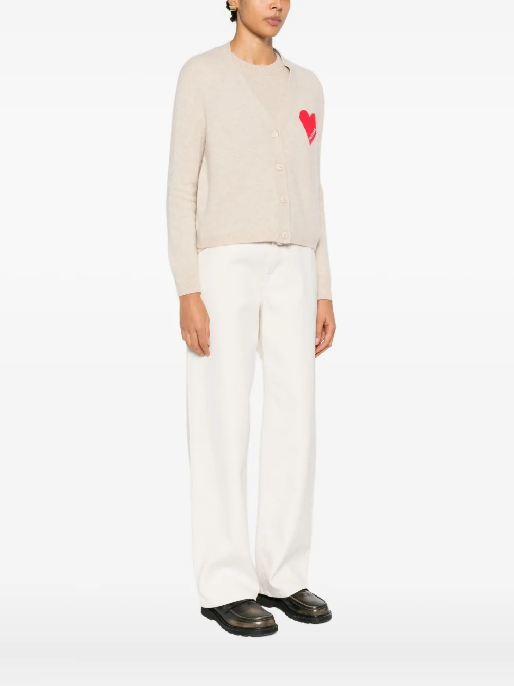 From Future Heart-intarsia Button-up Cardigan In Neutral