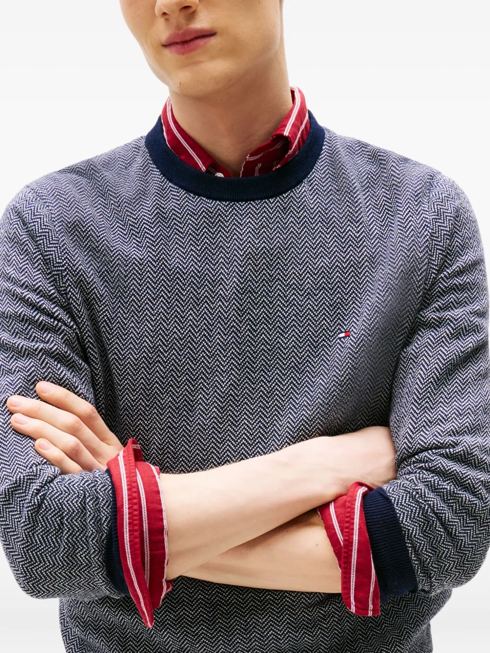 Tommy Hilfiger Trui met ronde hals en visgraatpatroon Grijs