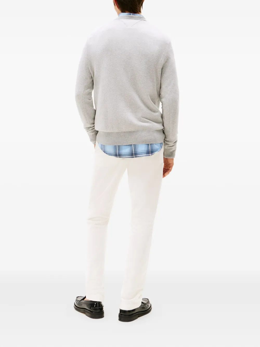 Tommy Hilfiger Herringbone Crew-neck Sweater In Gray