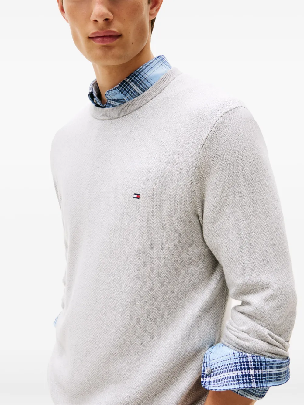 Tommy Hilfiger Herringbone Crew-neck Sweater In Gray