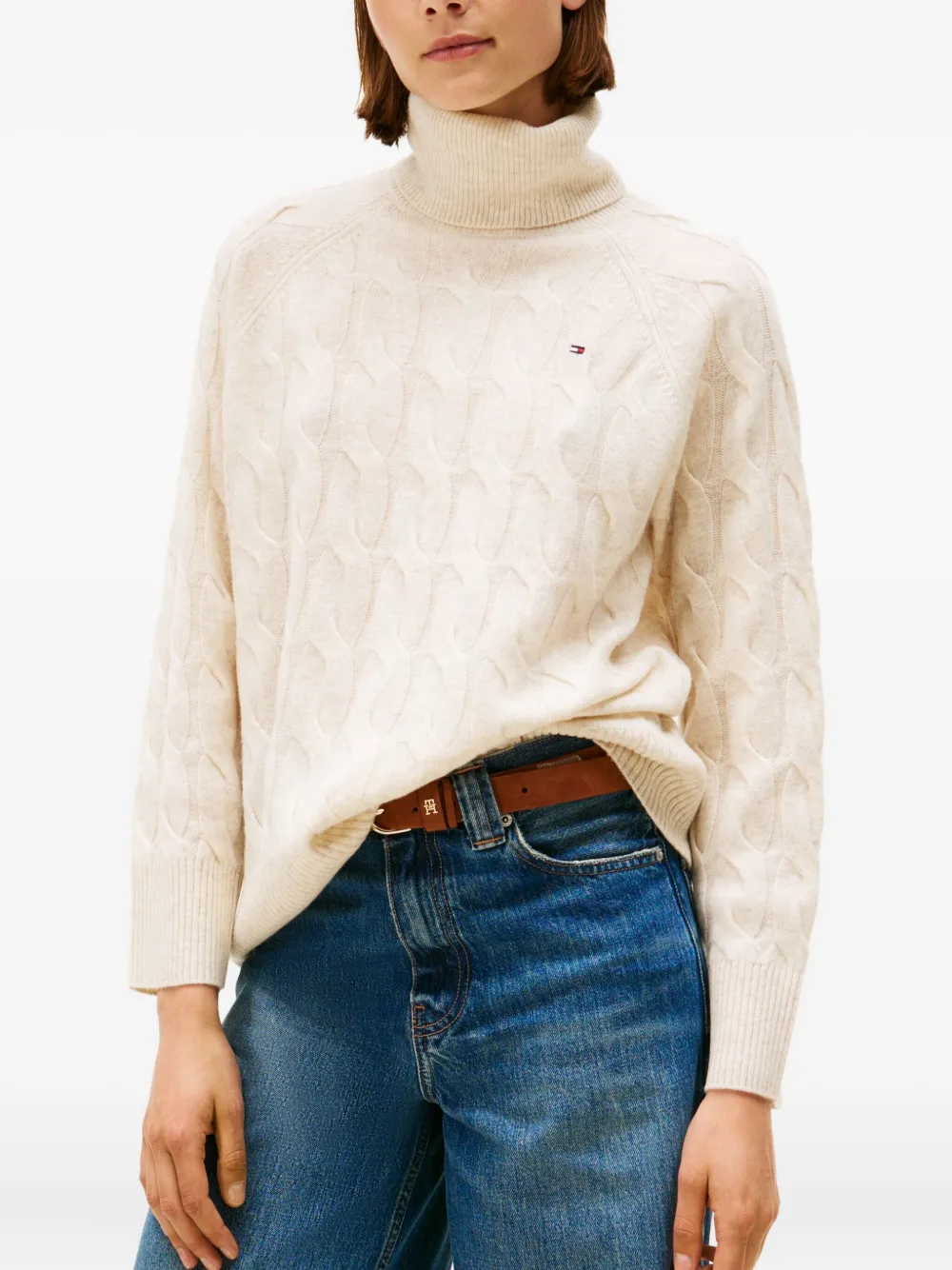 Tommy Hilfiger Kabelgebreide coltrui Beige