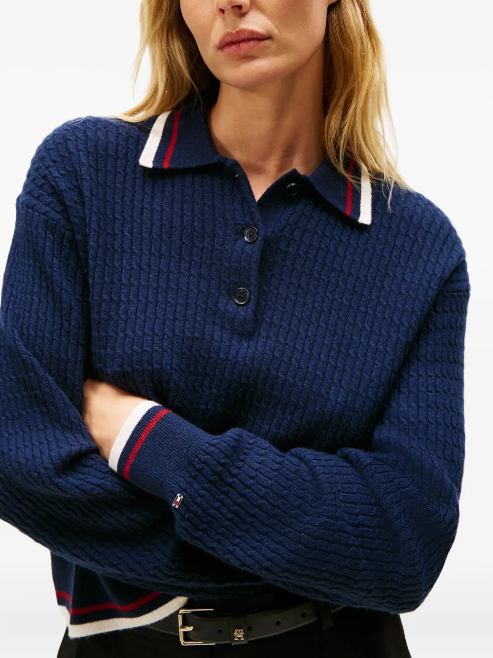 Tommy Hilfiger Cable-knit Polo Shirt In Blue