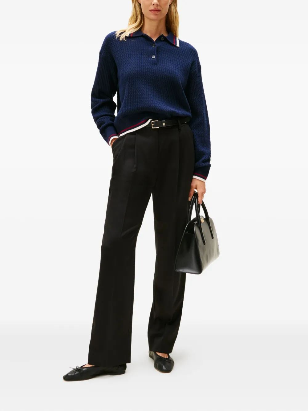 Tommy Hilfiger cable-knit polo shirt - Blauw