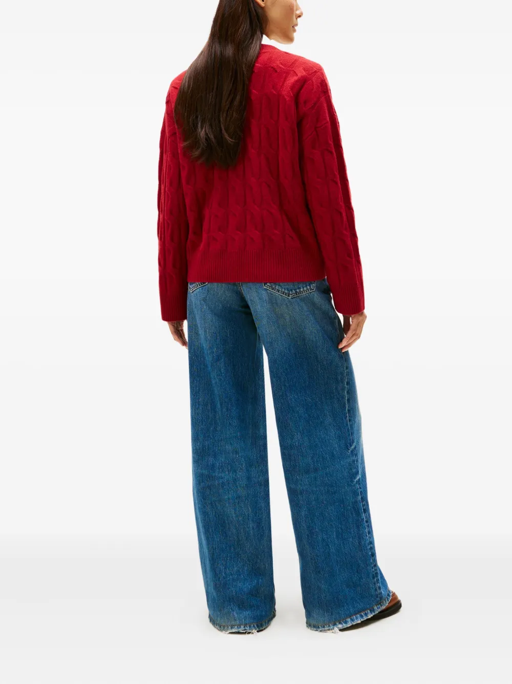 Tommy Hilfiger Cable-knit Pocket Cardigan In Red