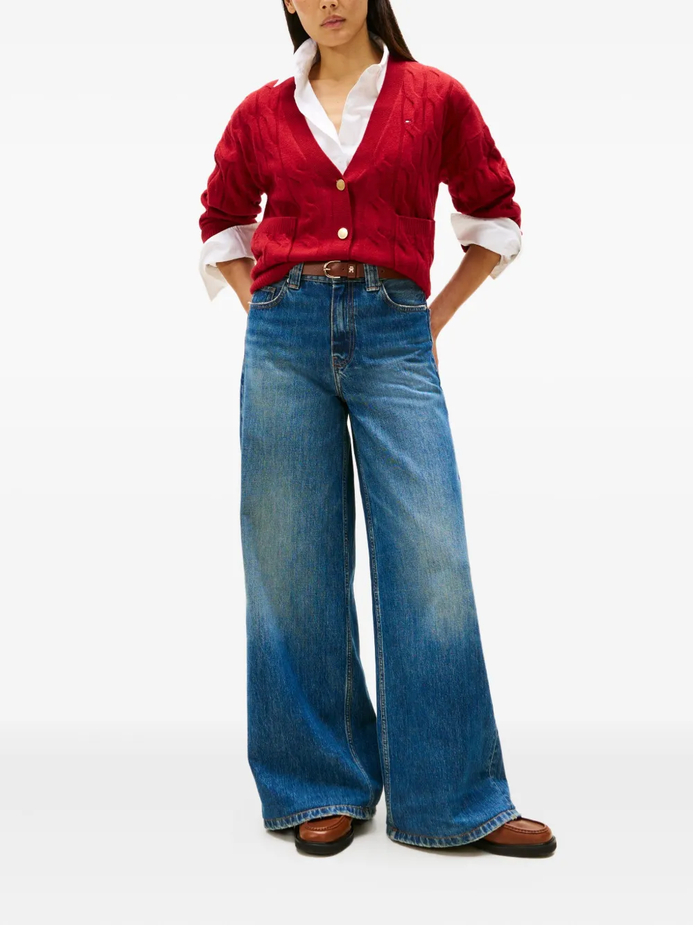 Tommy Hilfiger Cable-knit Pocket Cardigan In Red