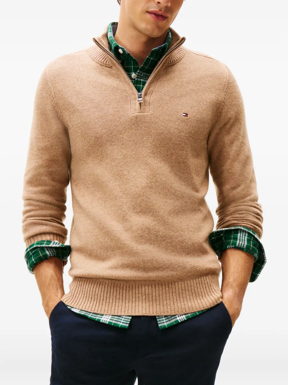 Tommy Hilfiger Trui met ritshals Beige