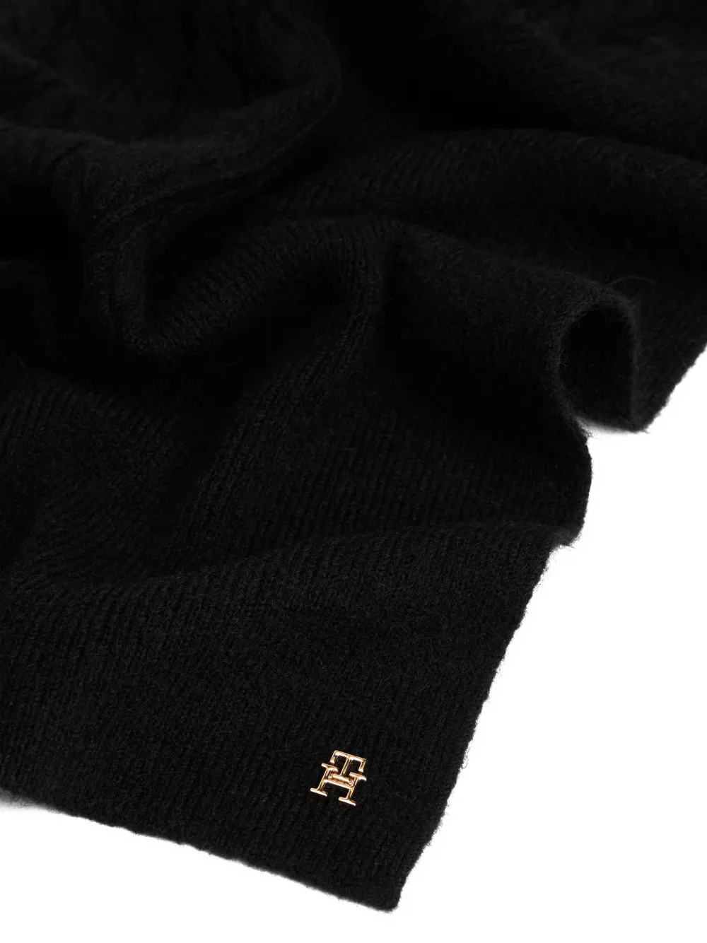 Tommy Hilfiger Cable-knit Logo Scarf In Black