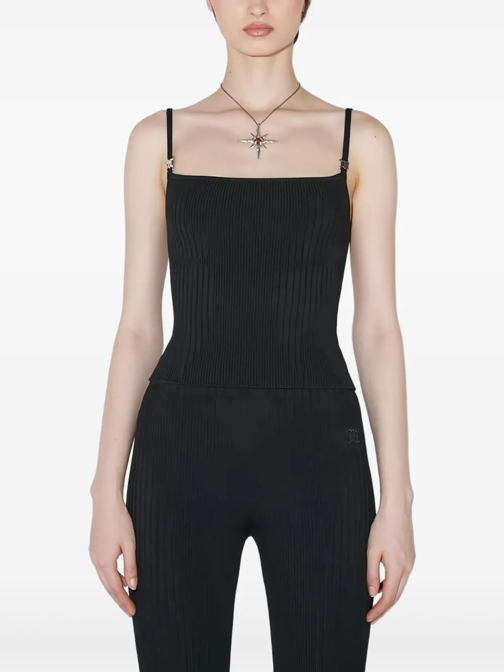 MISBHV spaghetti straps logo hardware knitted top | Black | Image 1