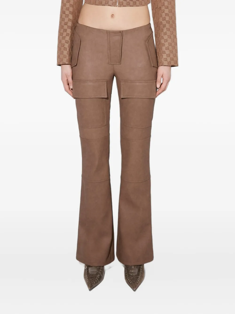 Misbhv Faux-leather Bootcut Moto Trousers In Brown