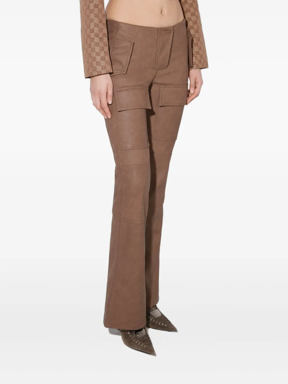 Misbhv Faux-leather Bootcut Moto Trousers In Brown