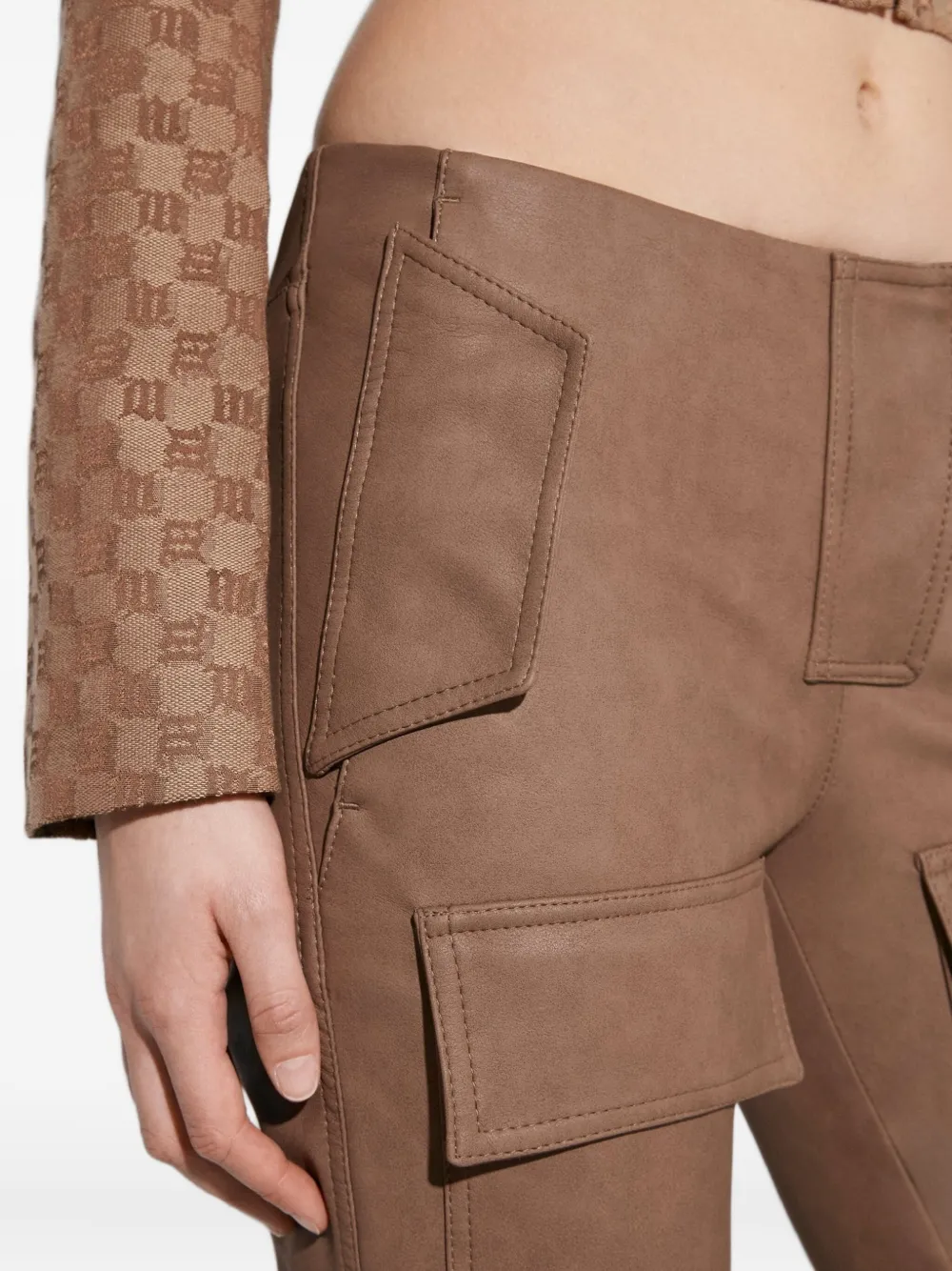 Misbhv Faux-leather Bootcut Moto Trousers In Brown