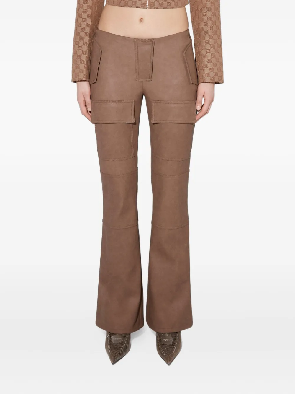 Misbhv Faux-leather Bootcut Moto Trousers In Brown