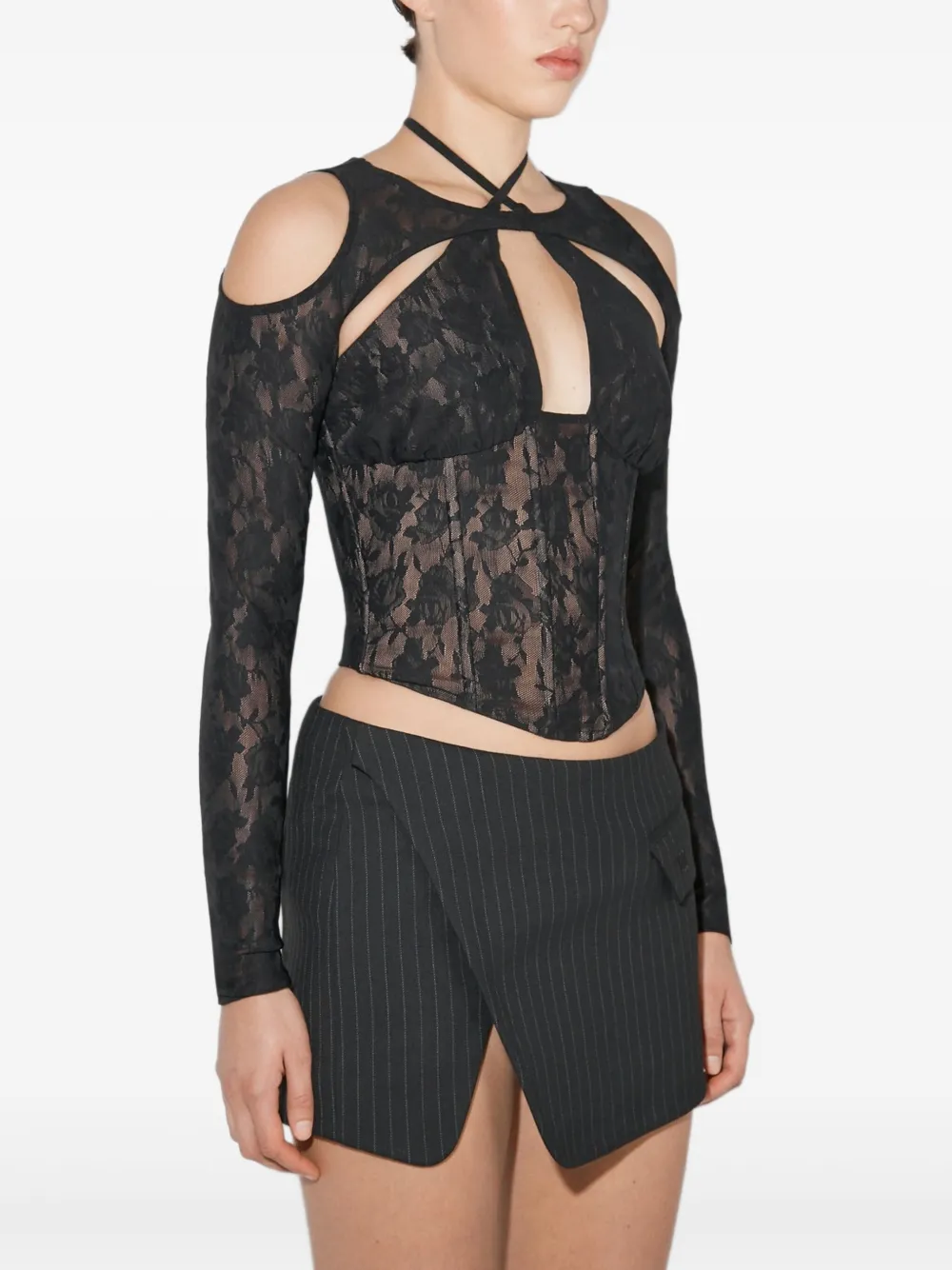 MISBHV Cropped top met bloemenkant Zwart