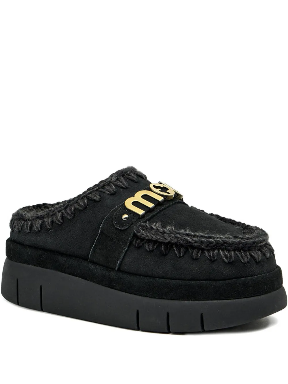 Mou Bounce welt logo-plaque mules - ブラック Mou Bounce welt logo-plaque mules - ブラック
