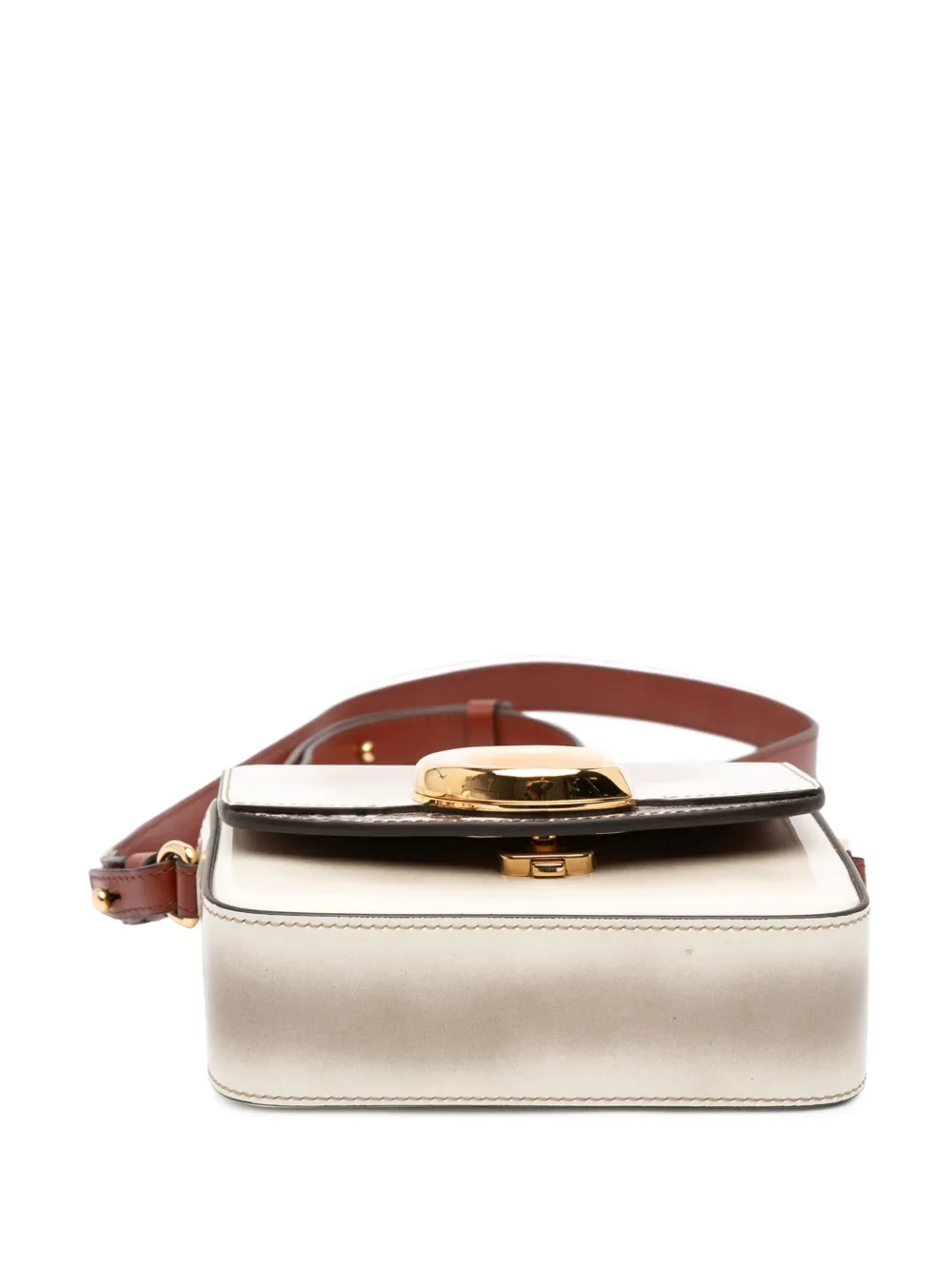 Pre-owned Chloé 2010-2025 Mini Shaded Glossy Calfskin Lizard Embossed Trim C Satchel In White