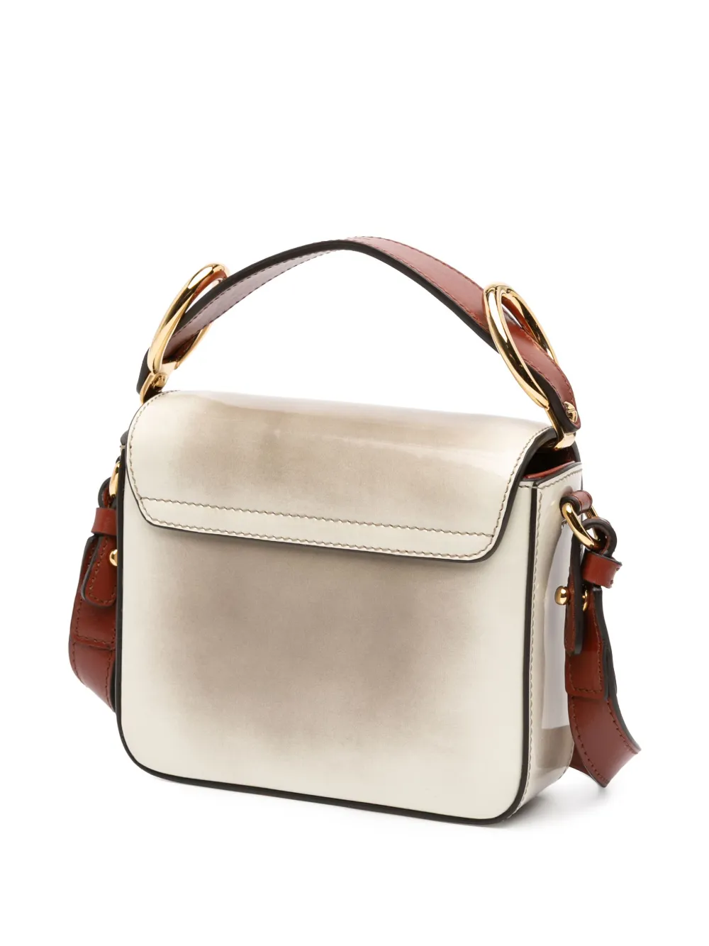 Pre-owned Chloé 2010-2025 Mini Shaded Glossy Calfskin Lizard Embossed Trim C Satchel In White