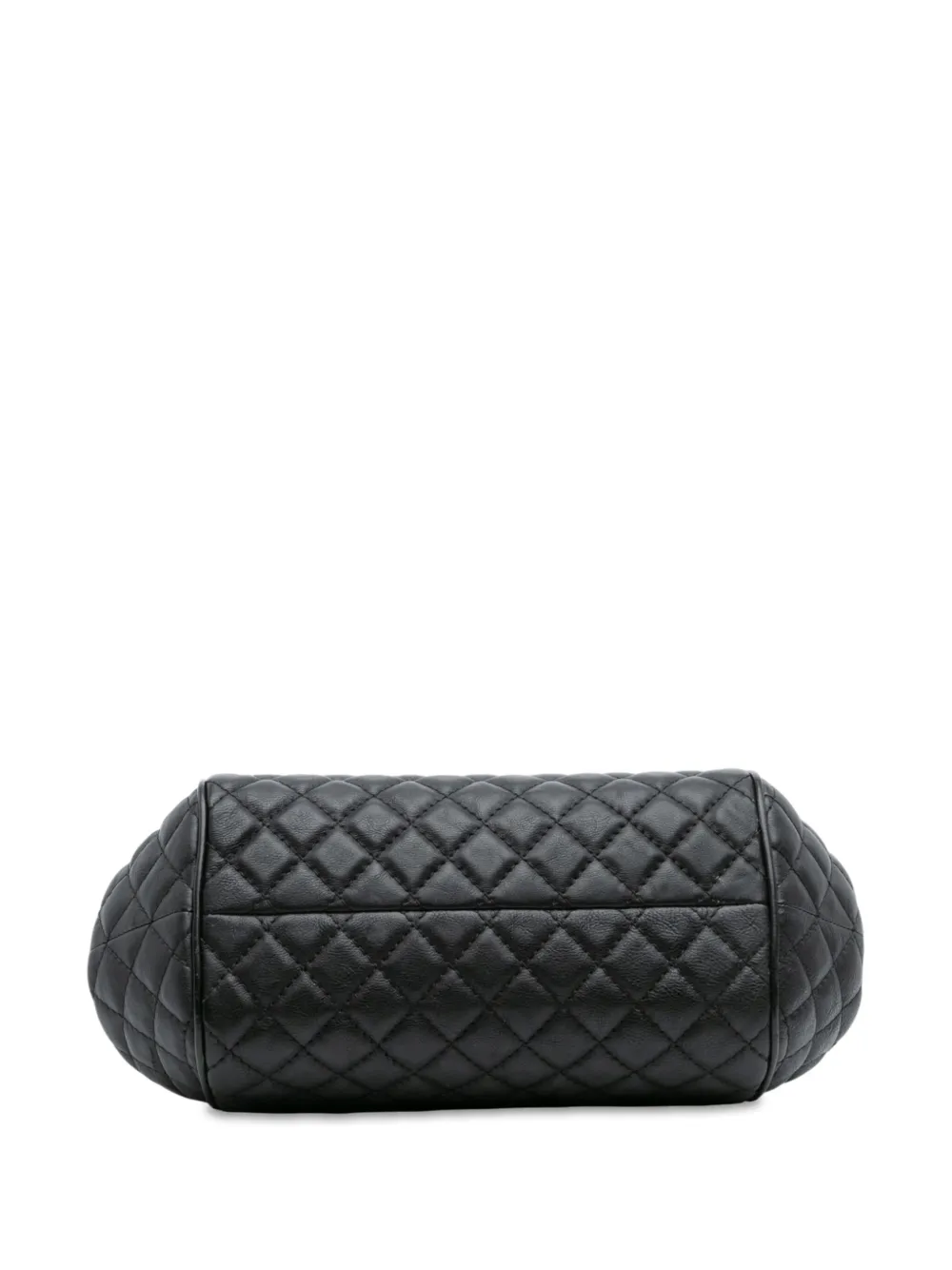 Pre-owned Chanel 2016-2017 Paris Rome Quilted Calfskin Colosseum Lock Frame Bowling Bag Satchel In Black