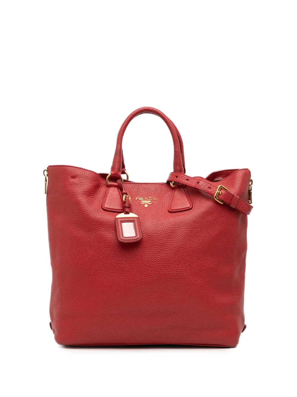 Prada Pre-Owned 2000-2025 Vitello Daino Side Zip Shopper Tote satchel | Red | Image 1