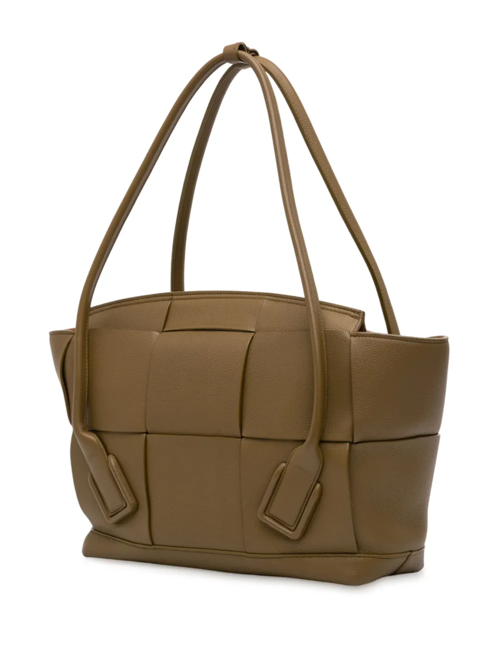 Pre-owned Bottega Veneta 2012-2025 Medium Grained Calfskin Maxi Intrecciato Arco Bag Tote Bag In Brown