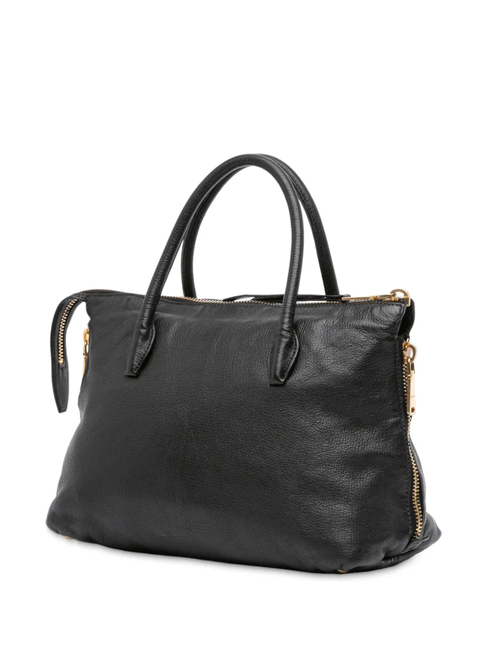Pre-owned Miu Miu 2010-2025 Goatskin Madras Zip Satchel In Black