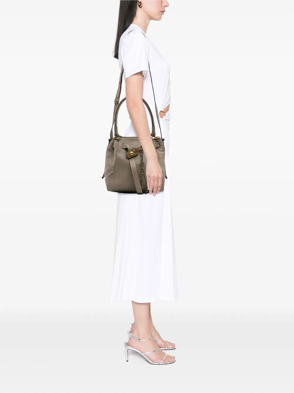 Pre-owned Chloé 2017 Medium Calfskin And Suede Owen Bucket Bag Satchel In Brown