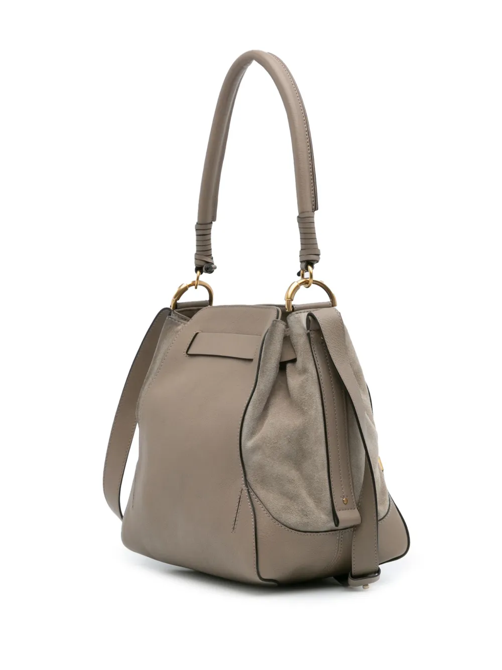 Pre-owned Chloé 2017 Medium Calfskin And Suede Owen Bucket Bag Satchel In Brown
