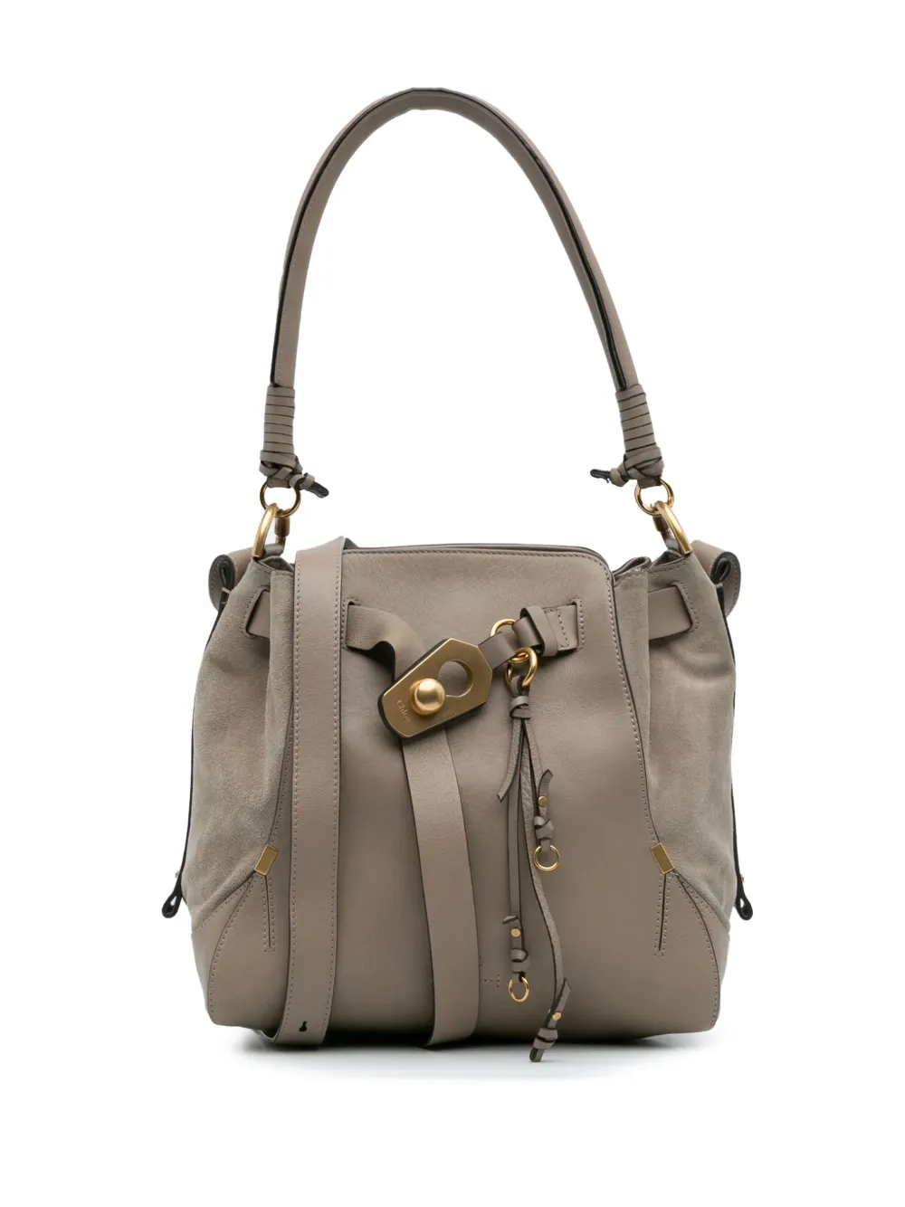 Pre-owned Chloé 2017 Medium Calfskin And Suede Owen Bucket Bag Satchel In Brown