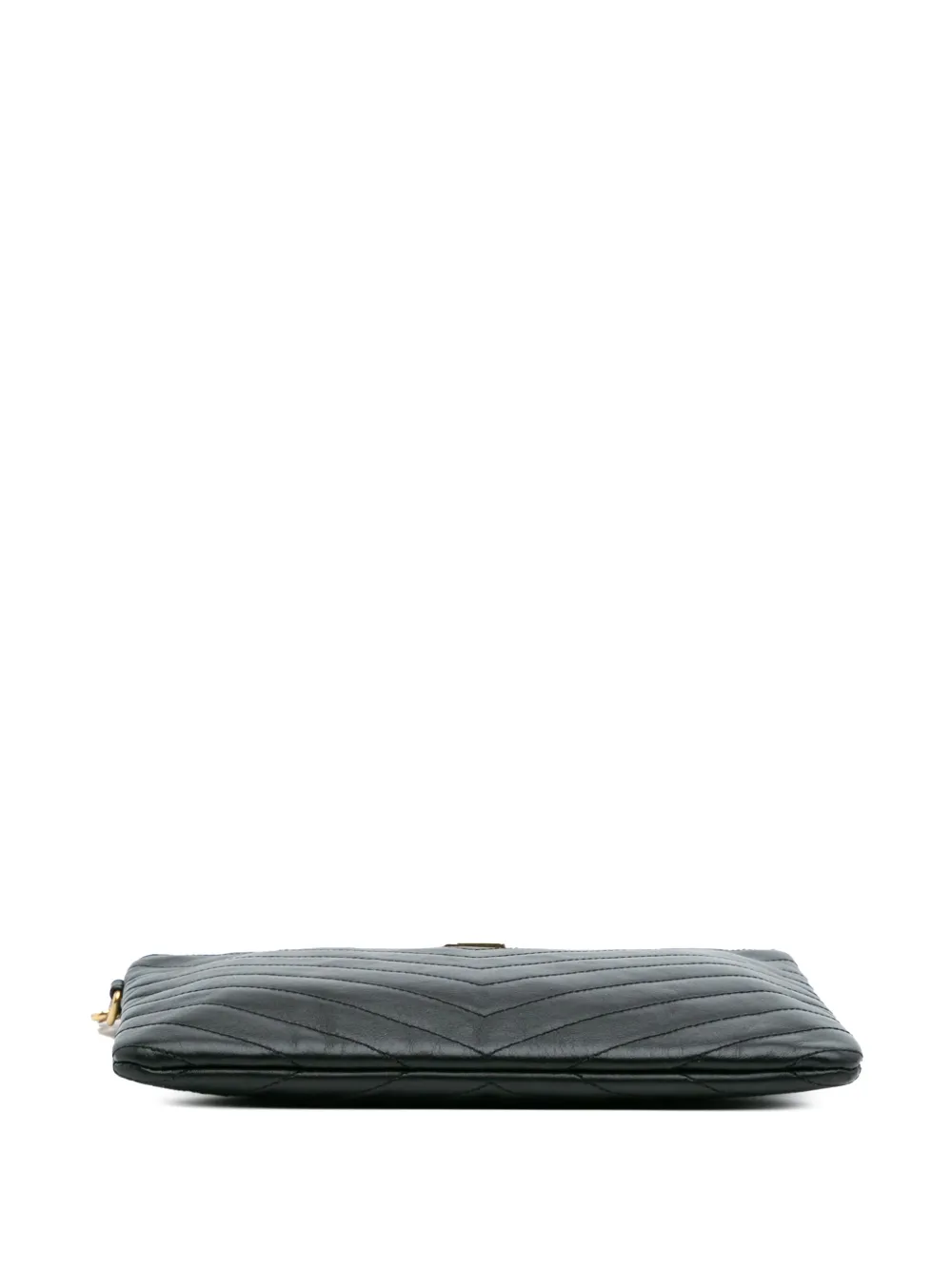 Pre-owned Saint Laurent 2014 Chevron Leather Monogram New Jolie Clutch Bag In Black