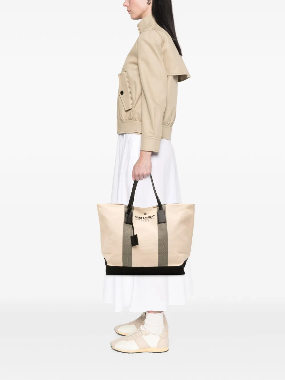 Pre-owned Saint Laurent 2015 Canvas East West Beach Shopping Tote Bag In Brown
