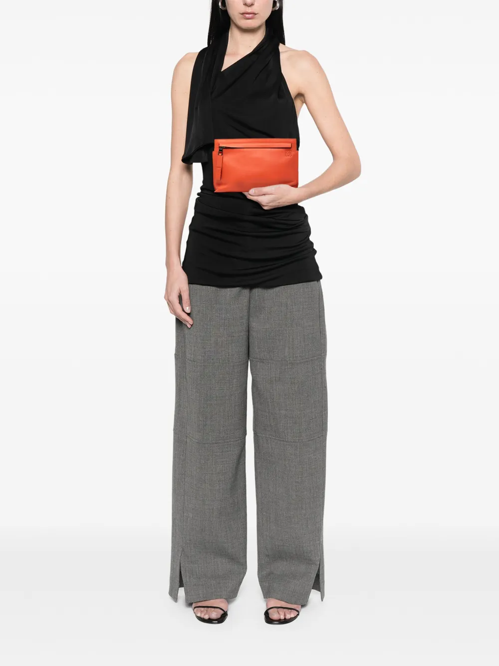 Pre-owned Loewe 2014 Mini Leather T Pouch Clutch Bag In Orange
