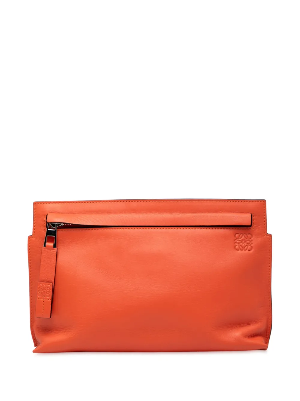 Pre-owned Loewe 2014 Mini Leather T Pouch Clutch Bag In Orange