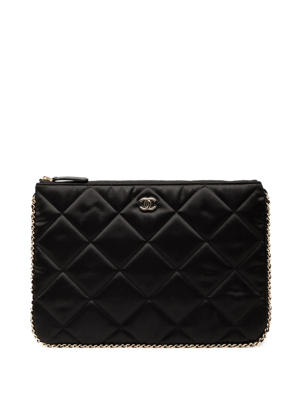 CHANEL Pre-Owned 2019 CC Quilted Satin Chain Around clutch bag - Nero