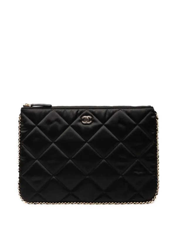 CHANEL Pre-Owned 2019 CC Quilted Satin Chain Around Clutch