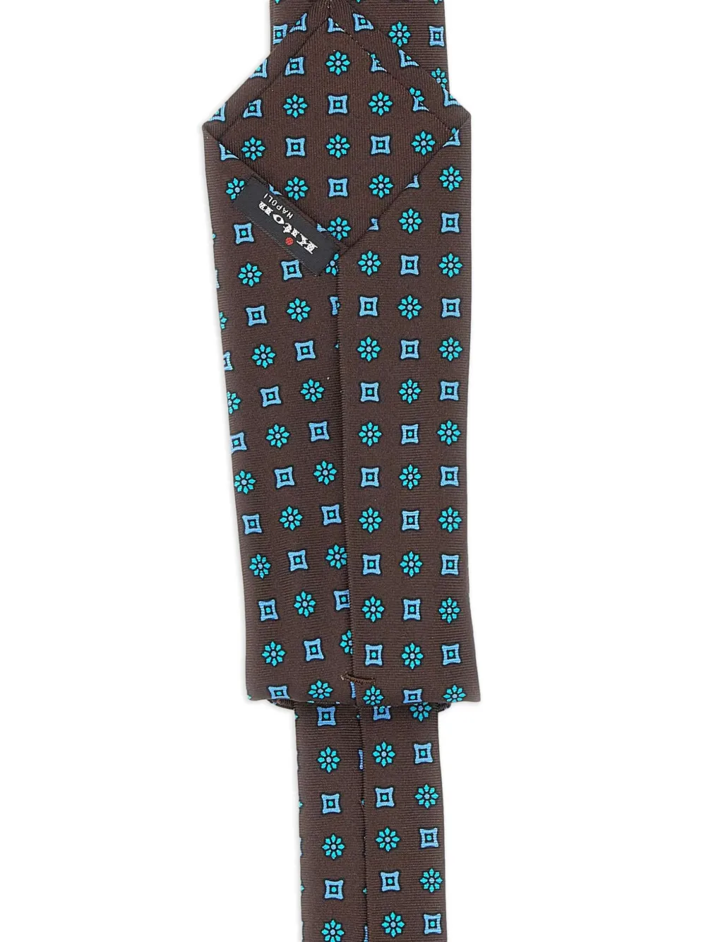 Kiton Zijden stropdas met patroon Bruin