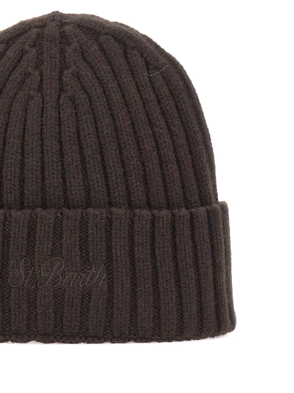 Mc2 Saint Barth Ribbed Logo-embroidered Beanie In Brown
