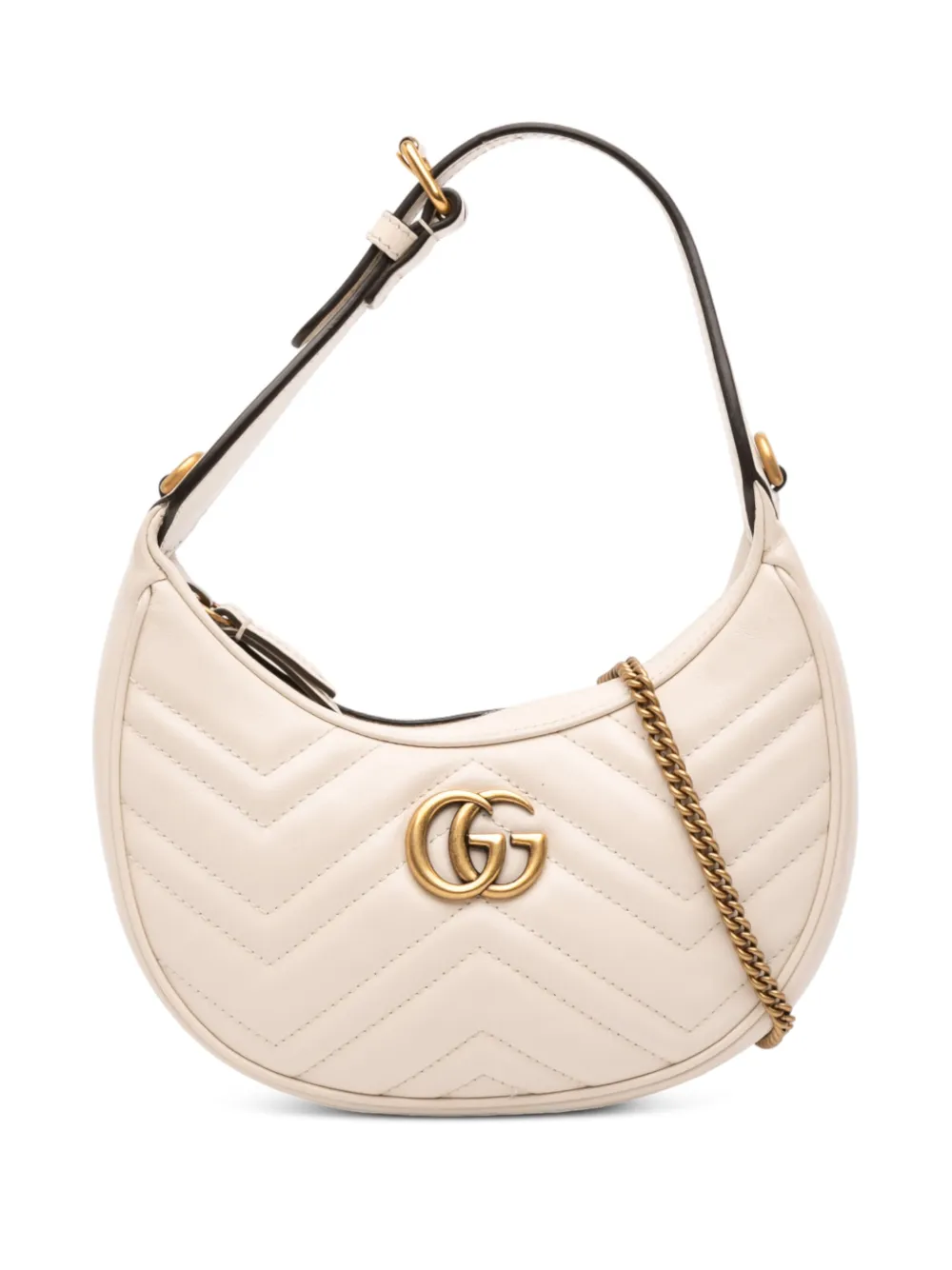 Gucci Pre-Owned 2016-2025 ミニ GGマーモント ハーフムーン サッチェルバッグ - ホワイト Gucci Pre-Owned 2016-2025 ミニ GGマーモント ハーフムーン サッチェルバッグ - ホワイト