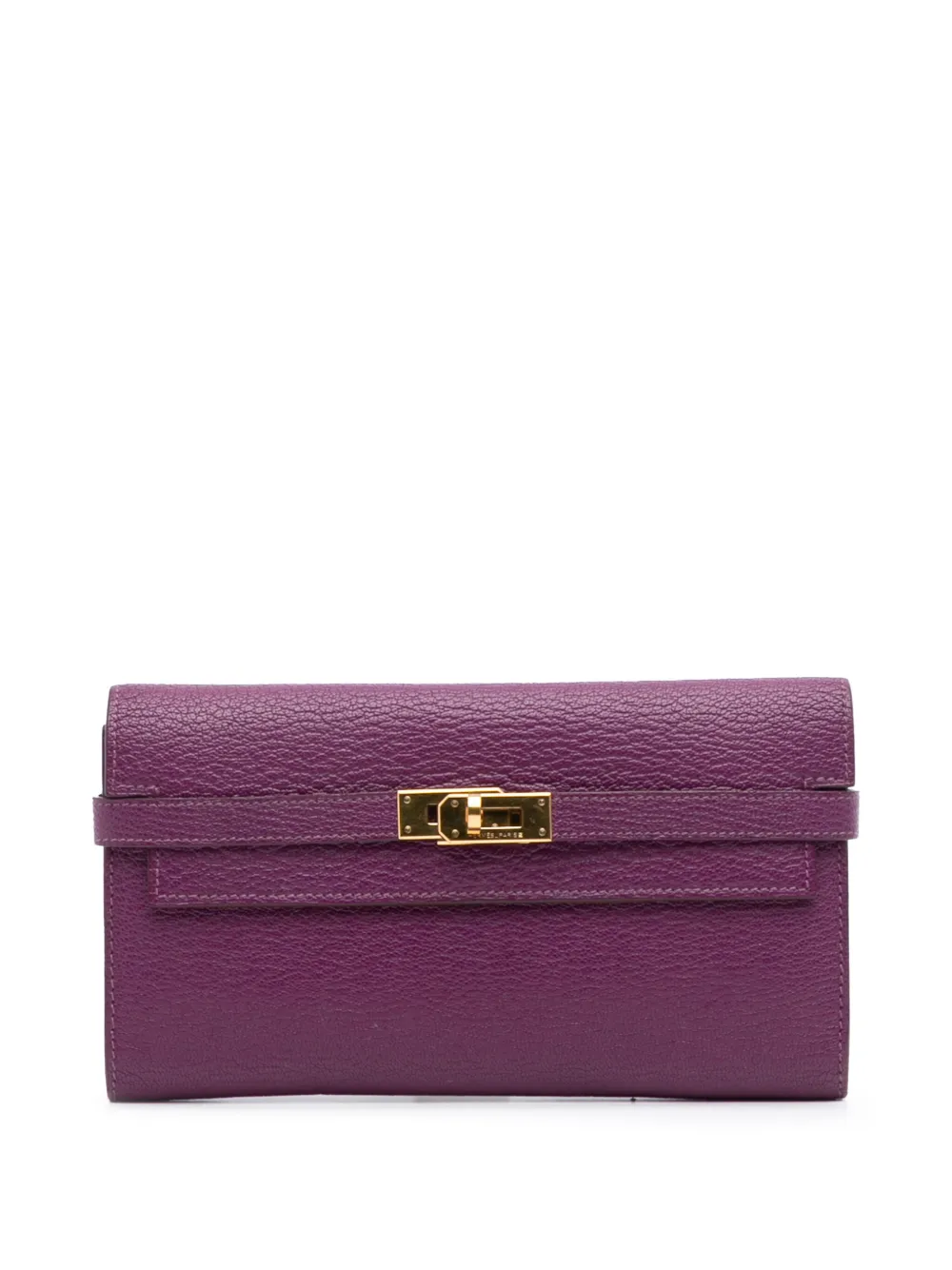 Pre-owned Hermes 2014 Chevre Mysore Leather Kelly Wallet Long Wallets In Purple