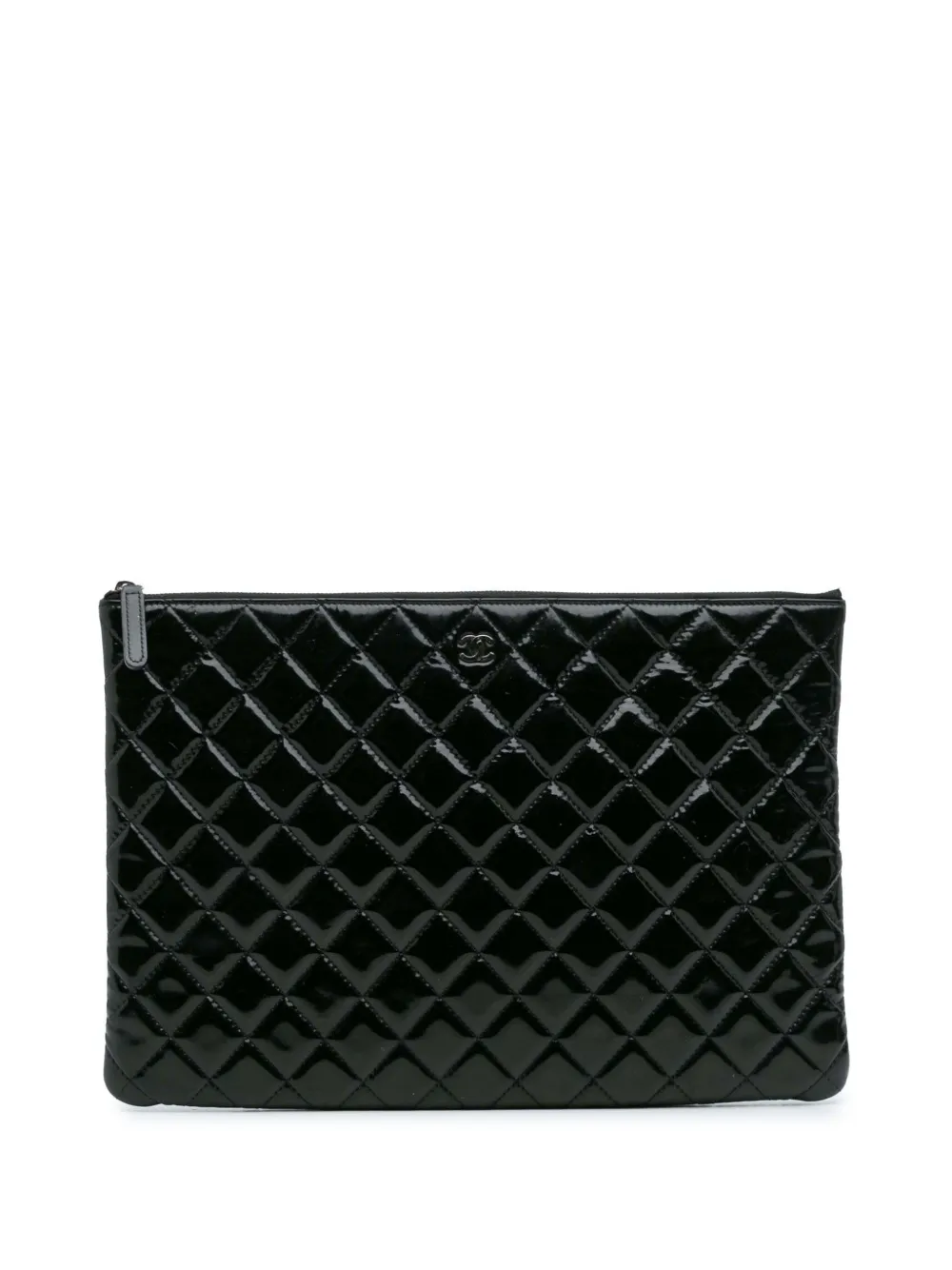 CHANEL Pre-Owned 2014-2015 ラージ マトラッセ パテント O ケース クラッチバッグ - ブラック
