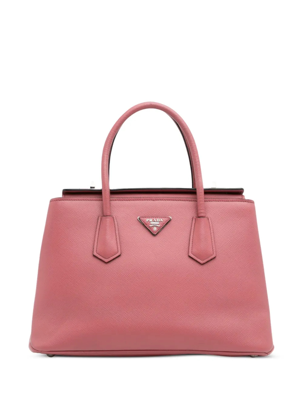 Prada Pre-Owned 2010-2025 サフィアーノ キュイル ターンロック ツイン サッチェルバッグ - ピンク Prada Pre-Owned 2010-2025 サフィアーノ キュイル ターンロック ツイン サッチェルバッグ - ピンク