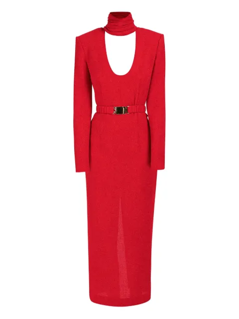 Rowen Rose vestido con cuello drapeado y cinturón