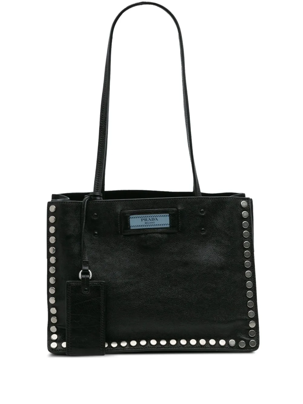 Prada Pre-Owned 2000-2025 グレース カーフ スタッズ エティケット ハンドバッグ - ブラック Prada Pre-Owned 2000-2025 グレース カーフ スタッズ エティケット ハンドバッグ - ブラック