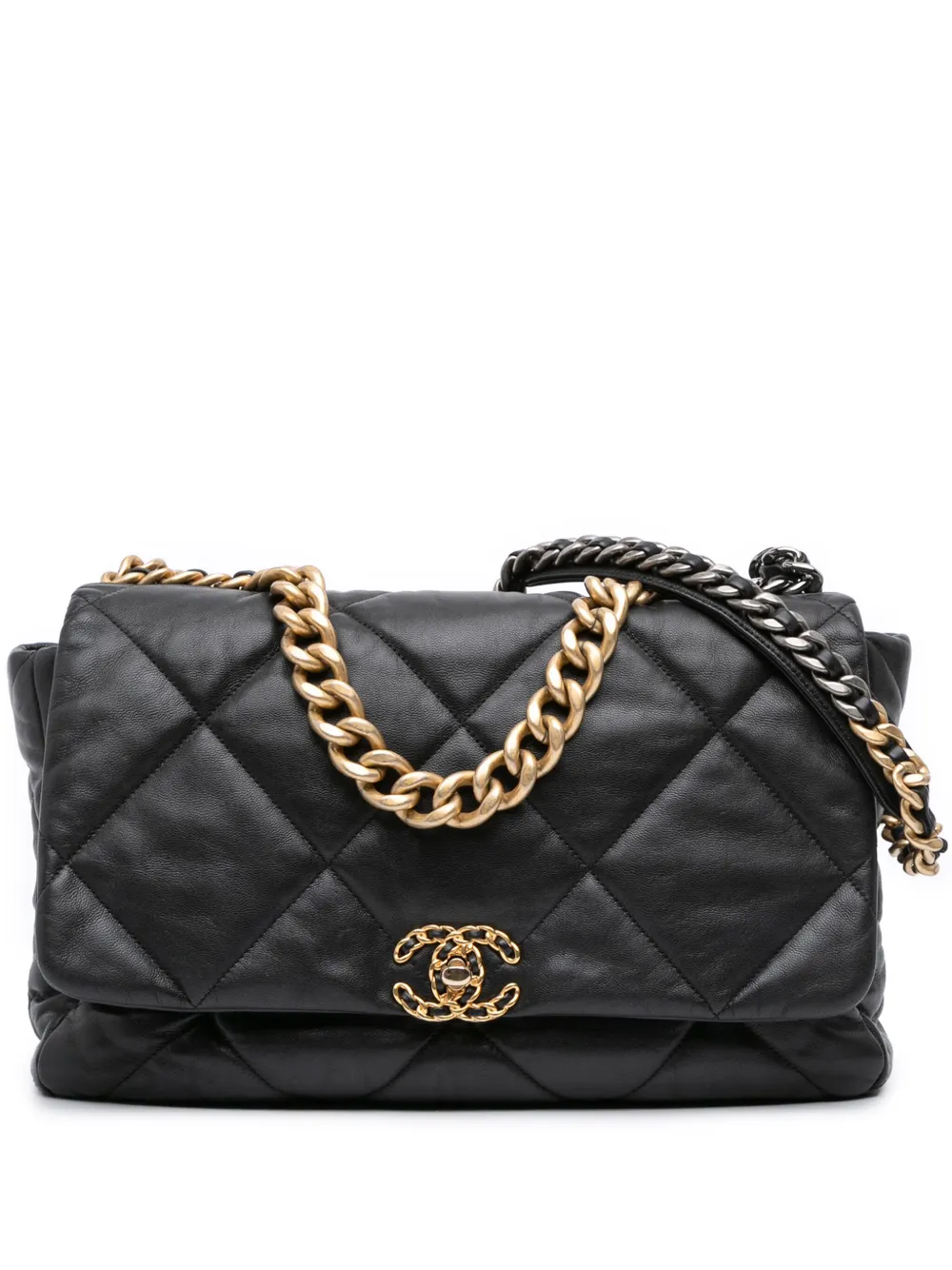 Pre-owned Chanel 2019 Maxi Lambskin 19 Flap Satchel In Black