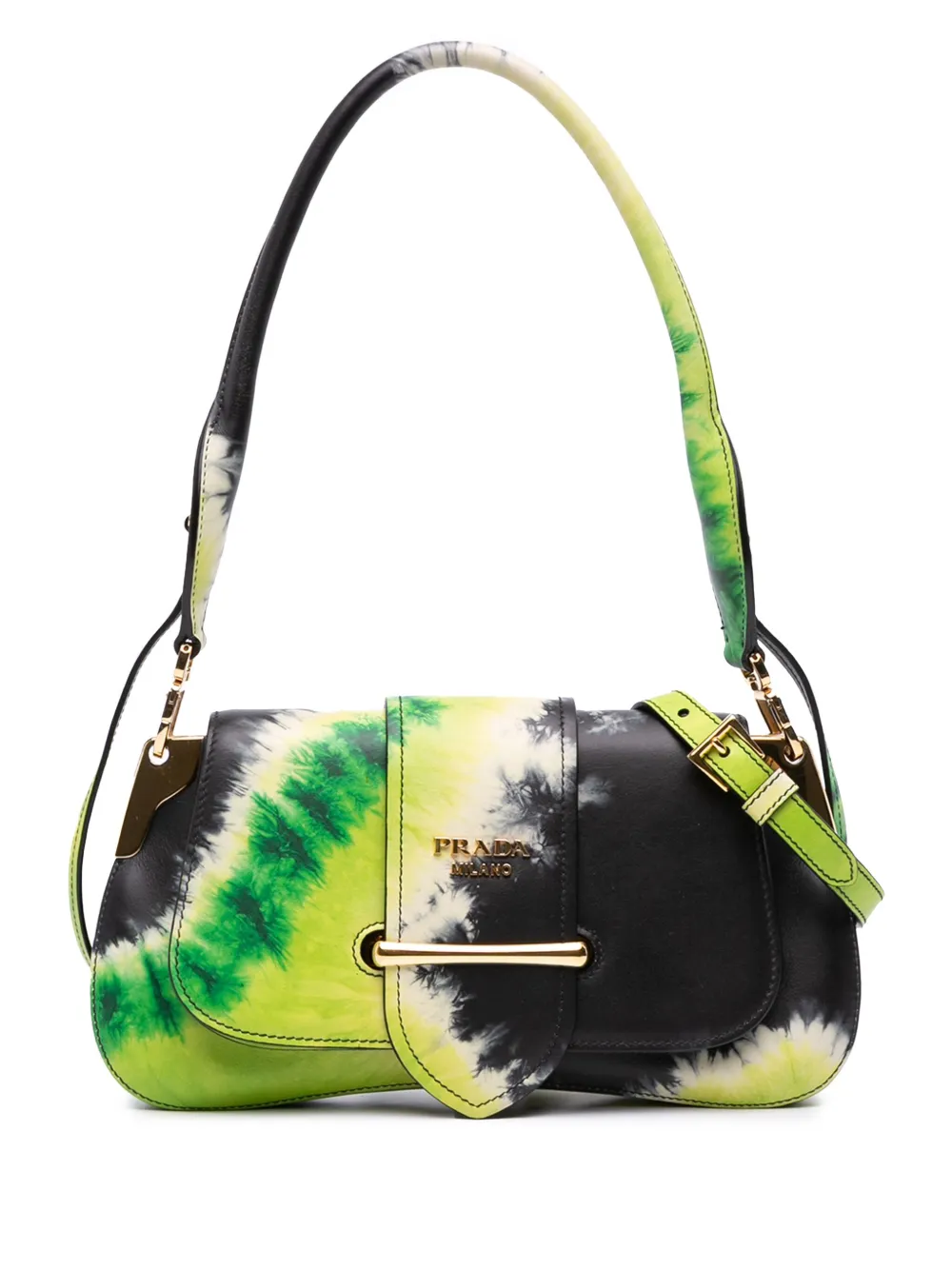 Prada Pre-Owned 2013-2025 シティカーフ タイダイ シドニー サッチェルバッグ - グリーン Prada Pre-Owned 2013-2025 シティカーフ タイダイ シドニー サッチェルバッグ - グリーン